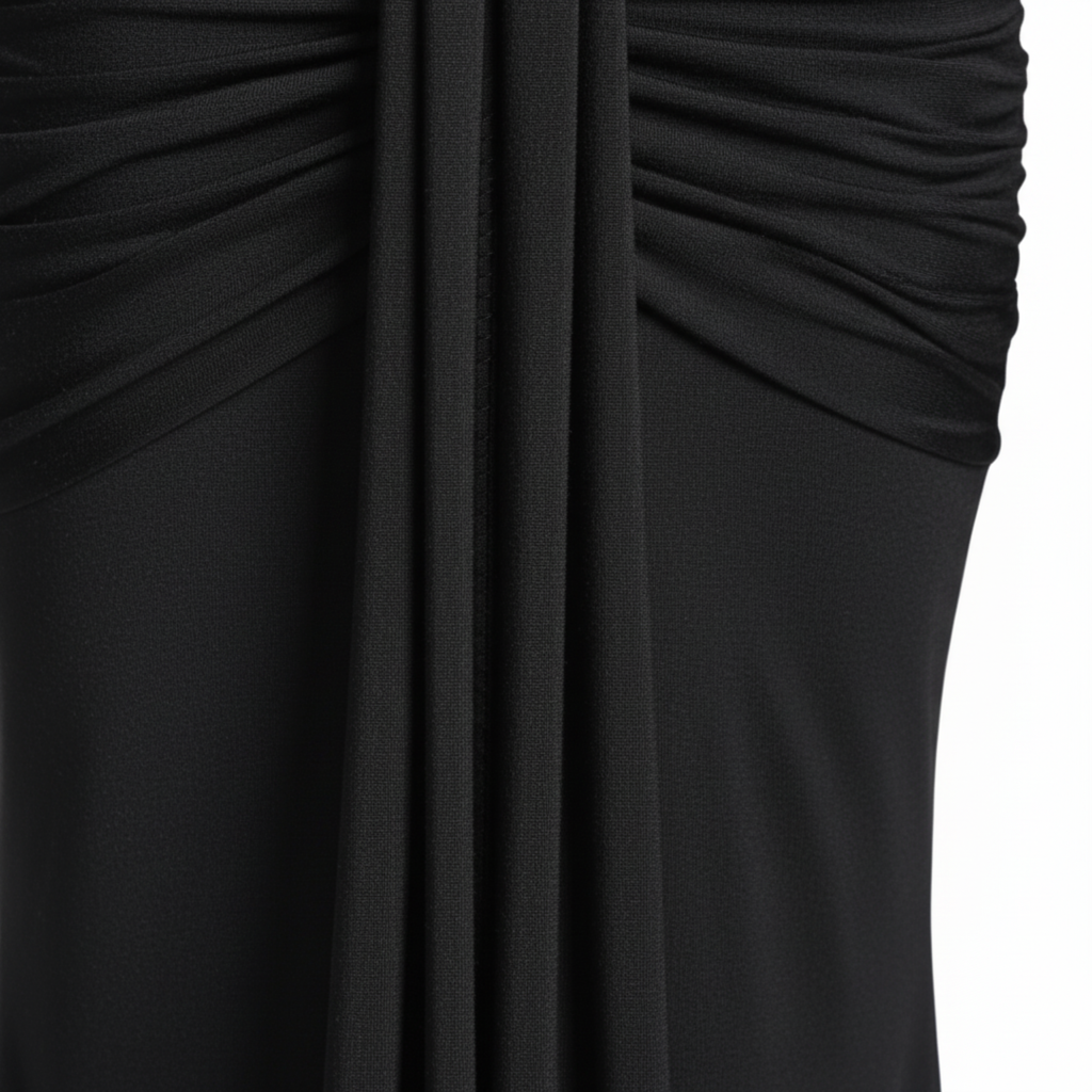 Robe de Soirée Maxi à Manches Longues avec Col en V Plongeant et Fronces