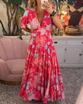 Robe à poche imprimée florale en v