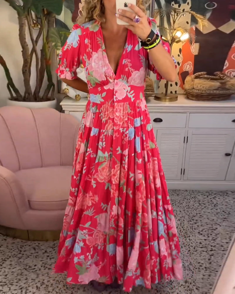 Robe à poche imprimée florale en v