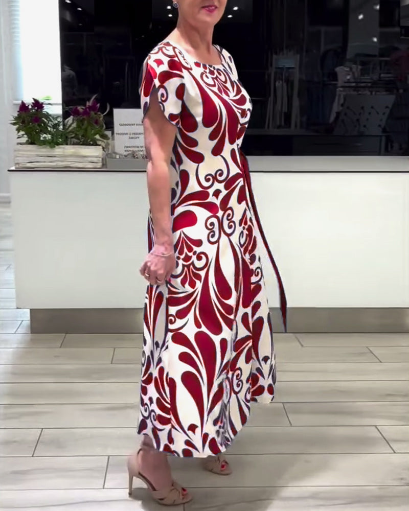 Robe élégante à imprimé contrasté à manches courtes
