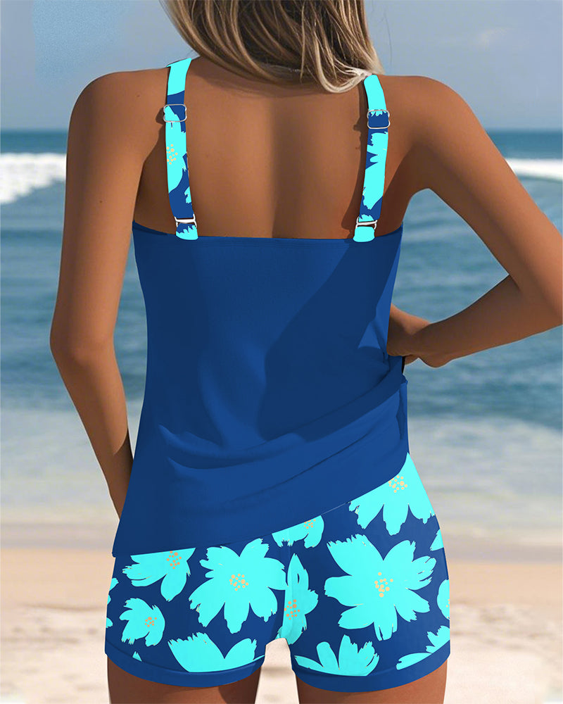 Tankini à Imprimé Sans Manches Col U