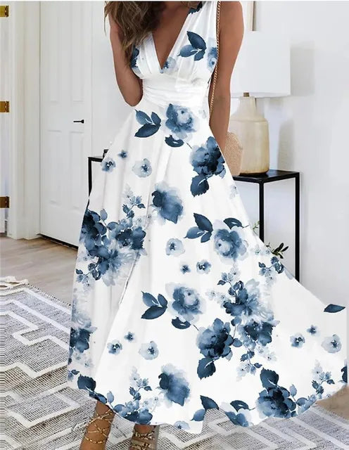 MW | Robe maxi sans manches à décolleté en V fleuri