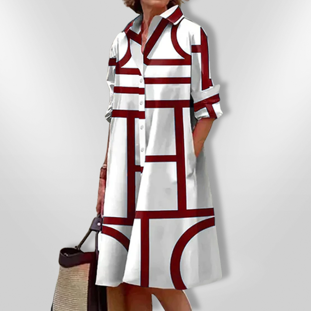Helena™ - Robe Midi à Motif Géométrique Intemporel