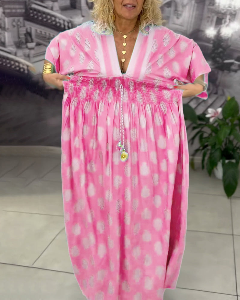 Robe maxi à taille élastique avec imprimé de vacances