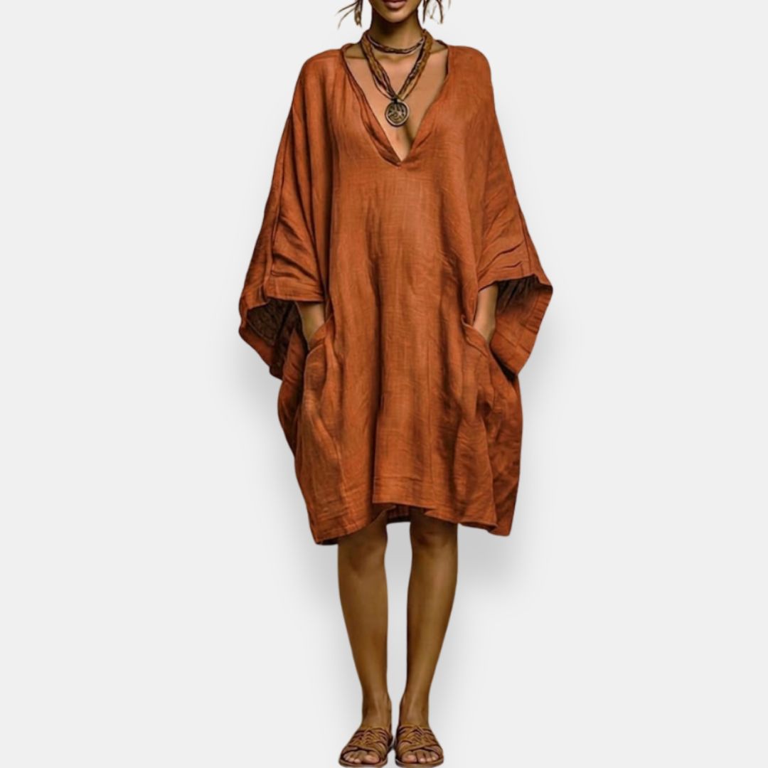 Cassienne | Robe mi-longue pour femmes avec décolleté en V et poches