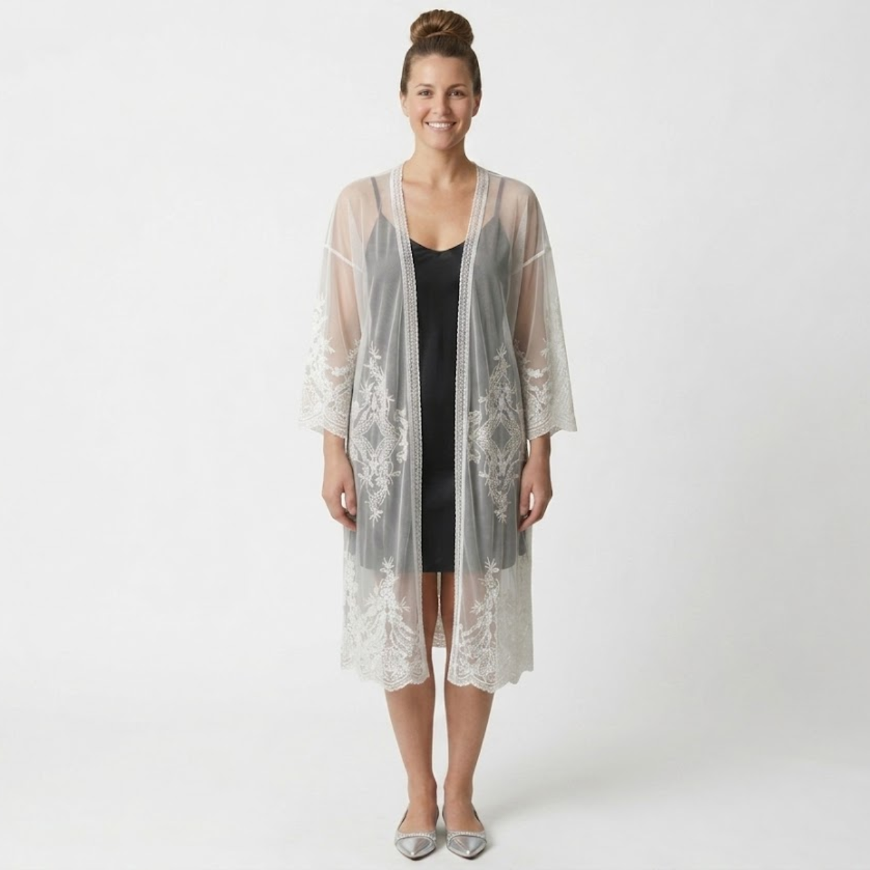 Kimono en Dentelle Women's Beach Cover Up pour Femme Ouvert et Transparent