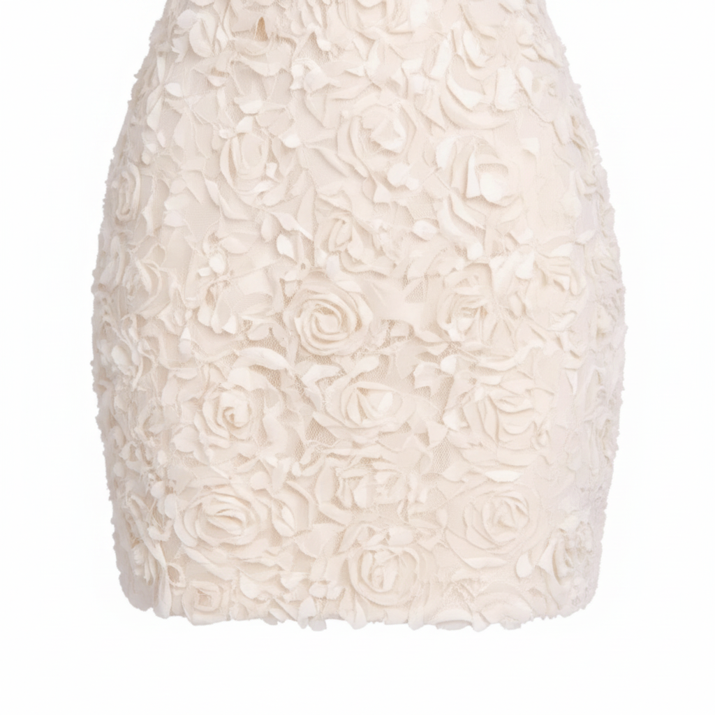 Robe Courte Ajustée à Appliqués Floraux 3D et Décolleté en V pour Femme