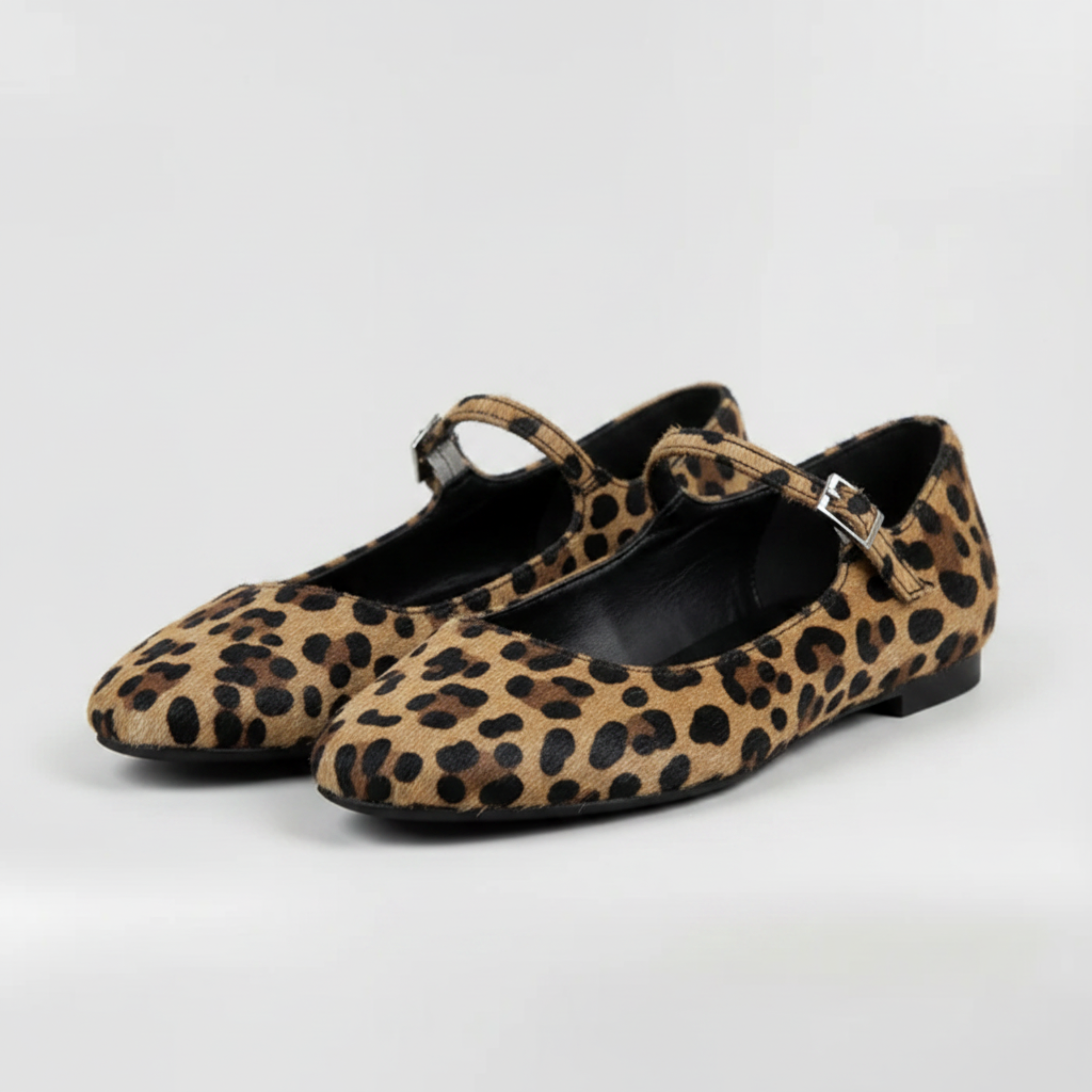 Ballerines Mary Jane pour Femme à Imprimé Léopard avec Bride et Semelle Plate