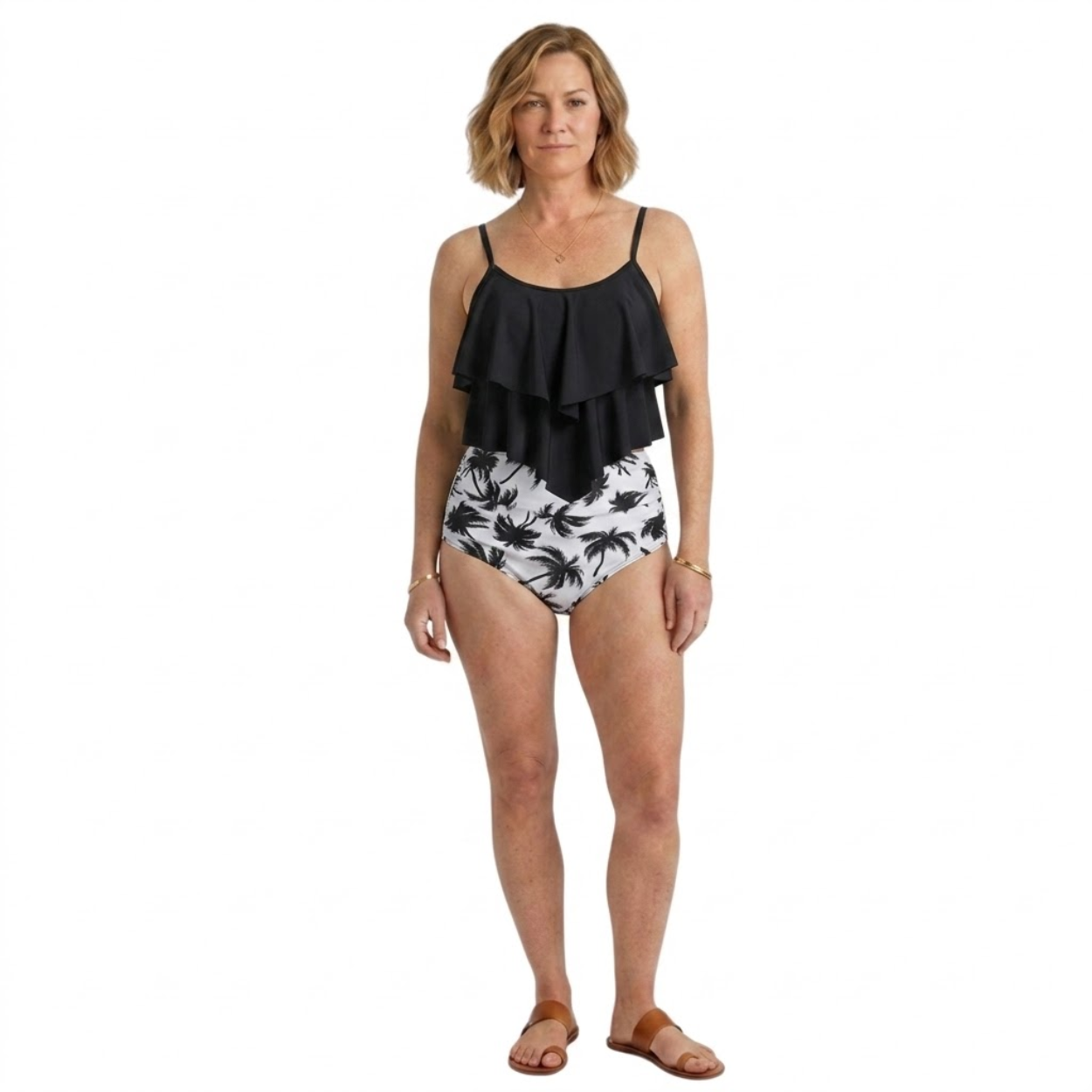 Maillot de Bain Tankini avec Haut à Volants et Bas Taille Haute