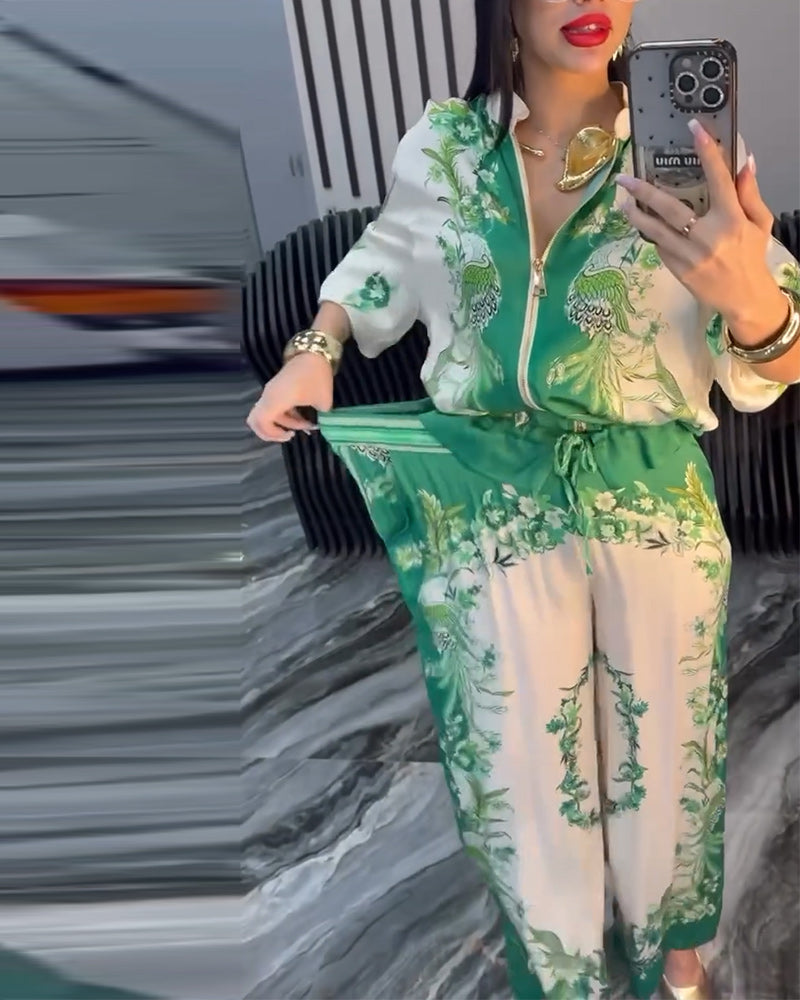 Costume à col montant et fermeture éclair avec jambes larges