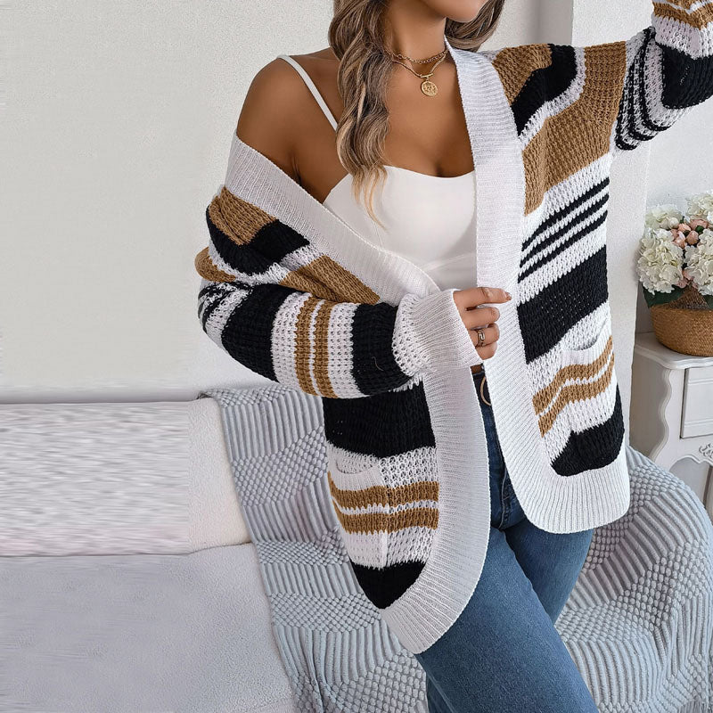 Cardigan à rayures ouvert pour femmes