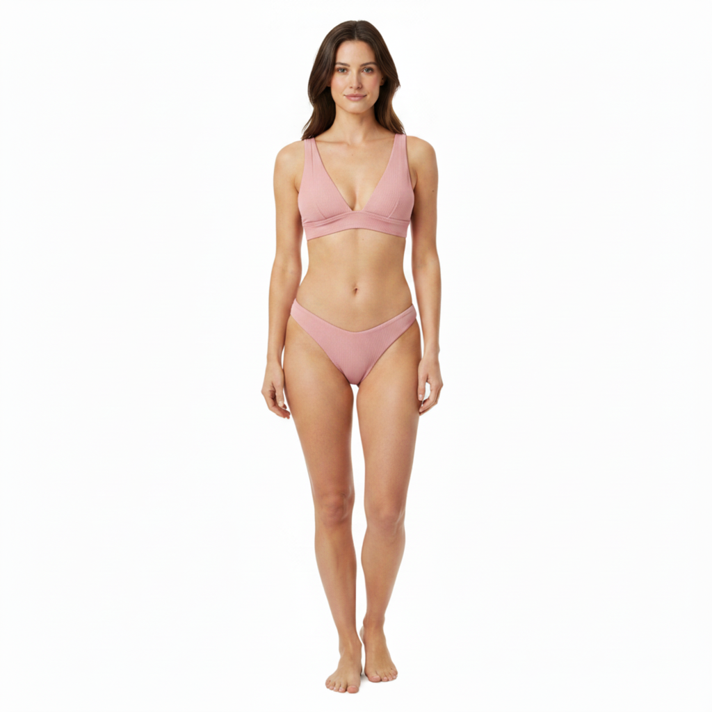 Bikini de Deux Pièces à Taille Haute avec Haut Push-Up et Texture Nervurée