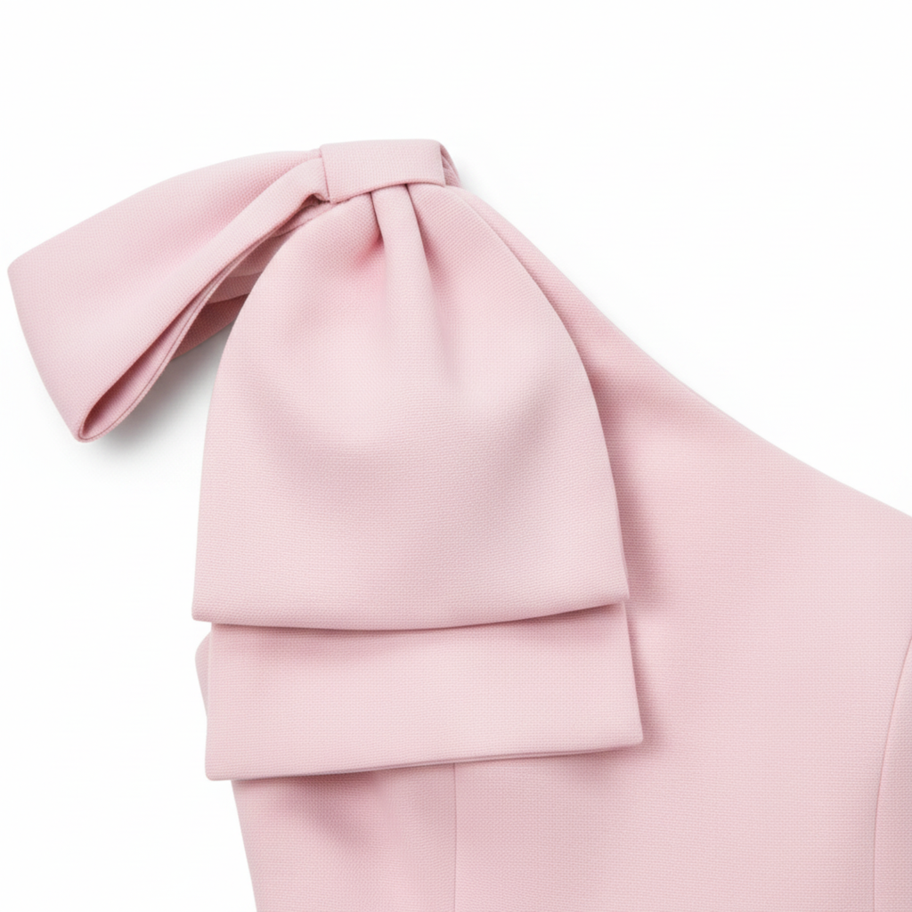 Robe Invitée de Mariage à Épaule Dénudée et Nœud avec Jupe Portefeuille Femme