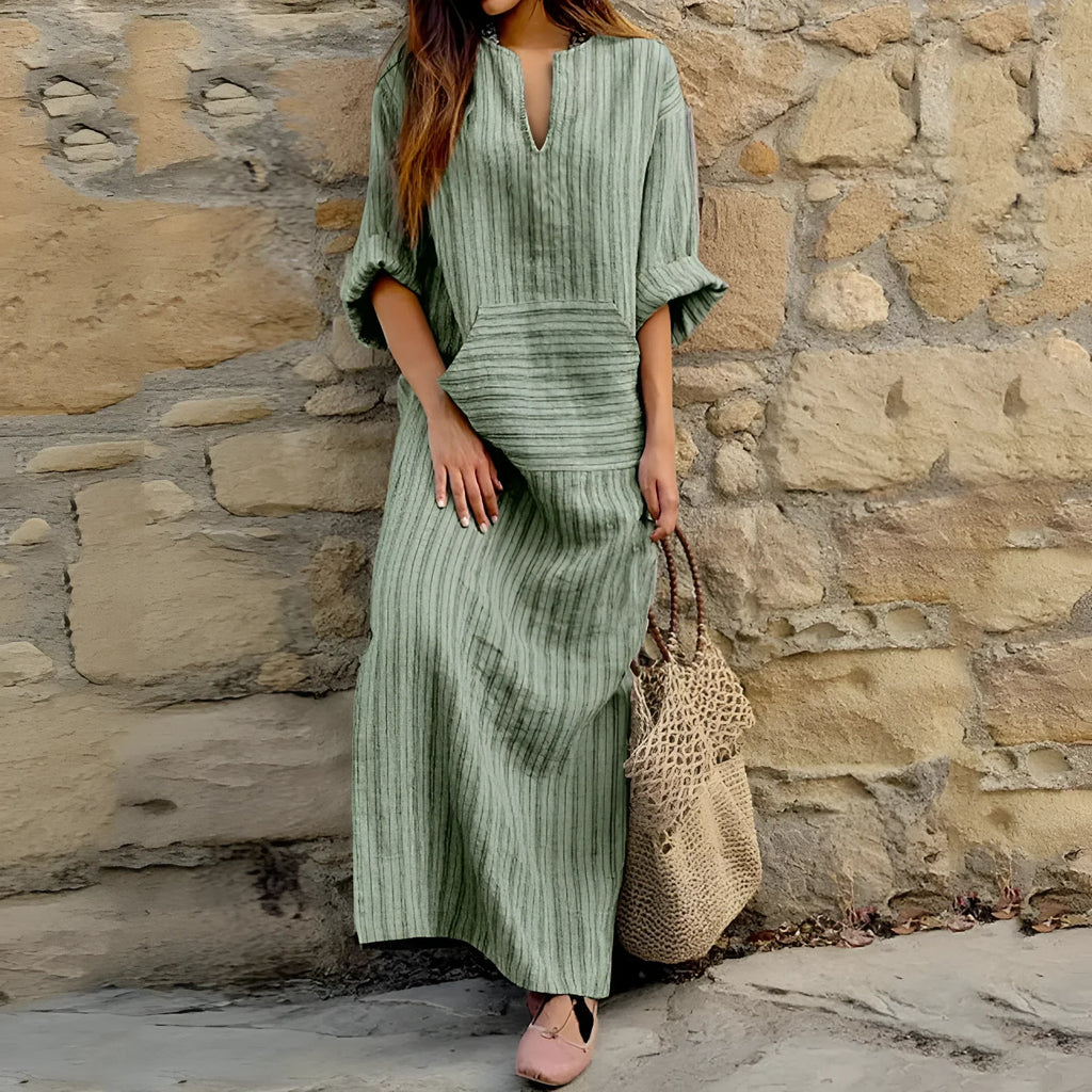 Hedwig | Robe Maxi Rayée pour Femmes avec Décolleté en V et Poches