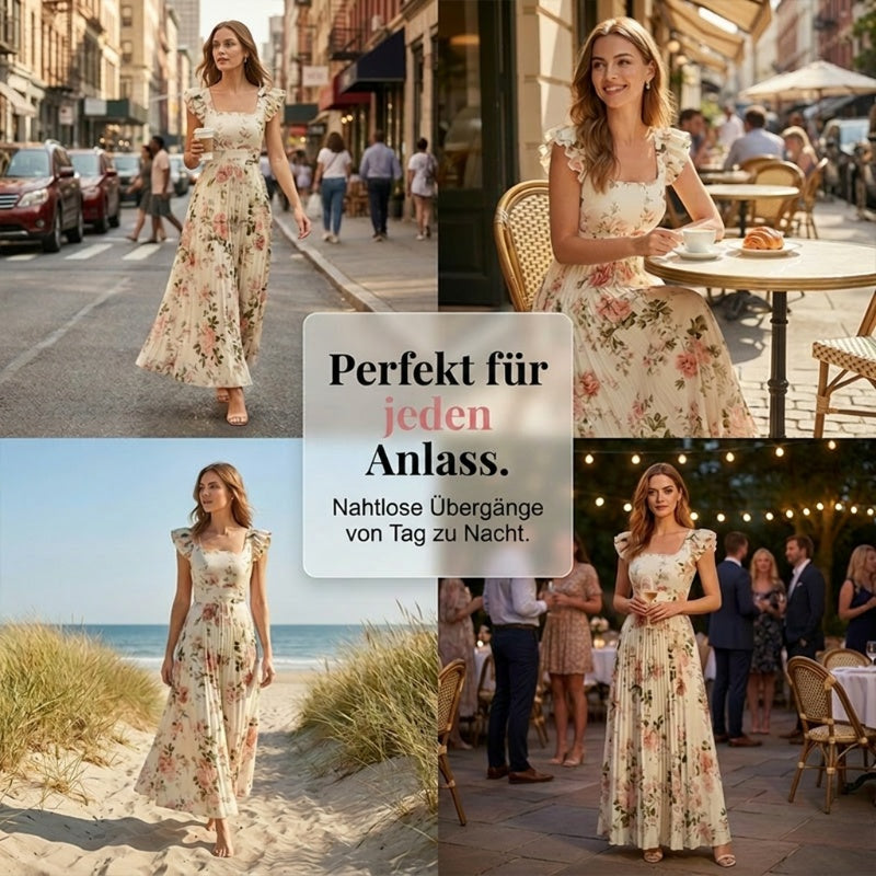 Elvinna | Robe maxi florale avec volants plissés