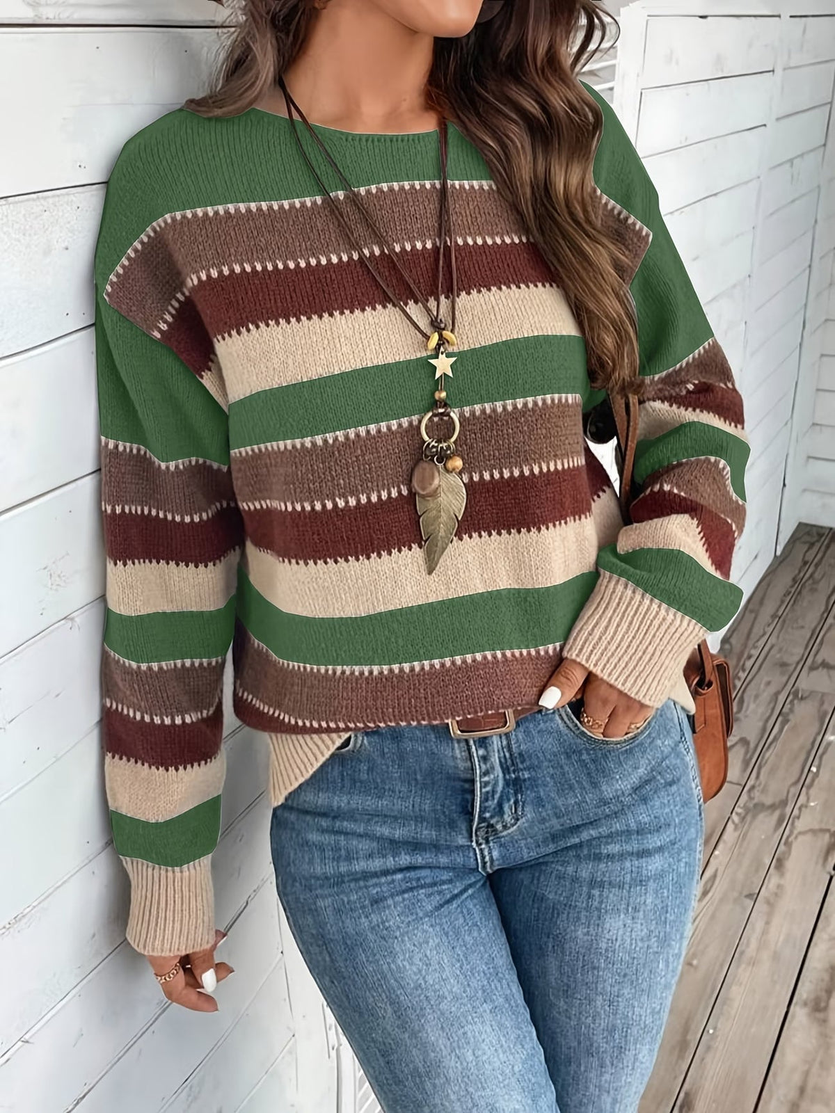 Pull femme rayé en maille à col rond