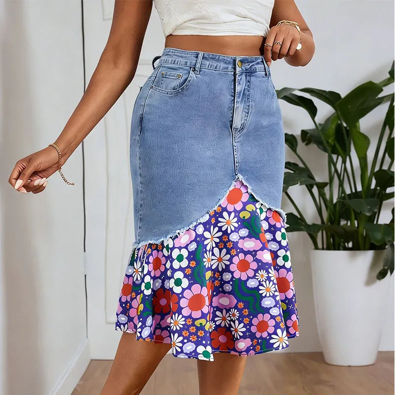 Althezae | Jupe en jean avec volants en patchwork