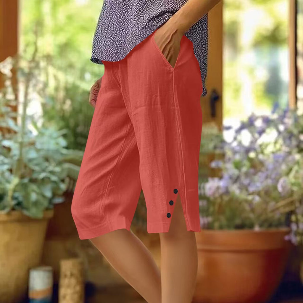 Pantalon capri femme uni avec poches latérales