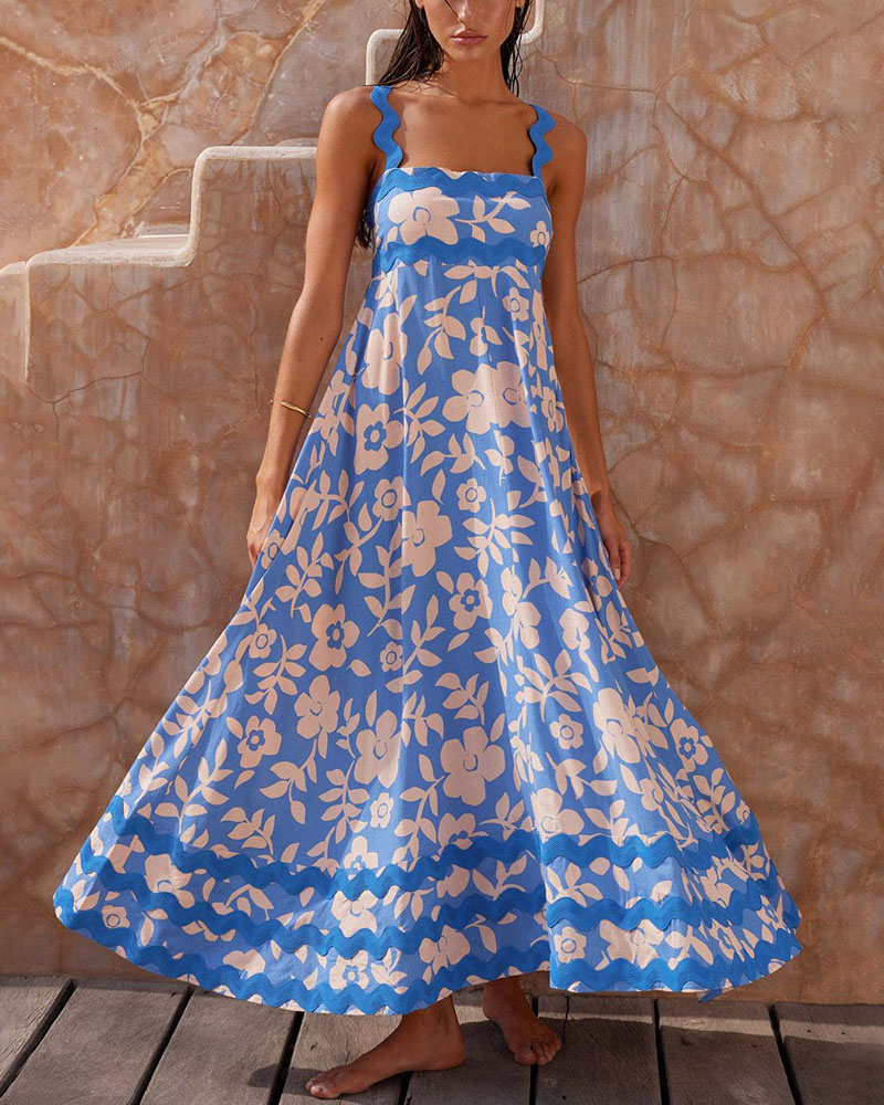 Robe Longue À Bretelles Avec Motif Floral Pour Femme | Idéale Pour L’été