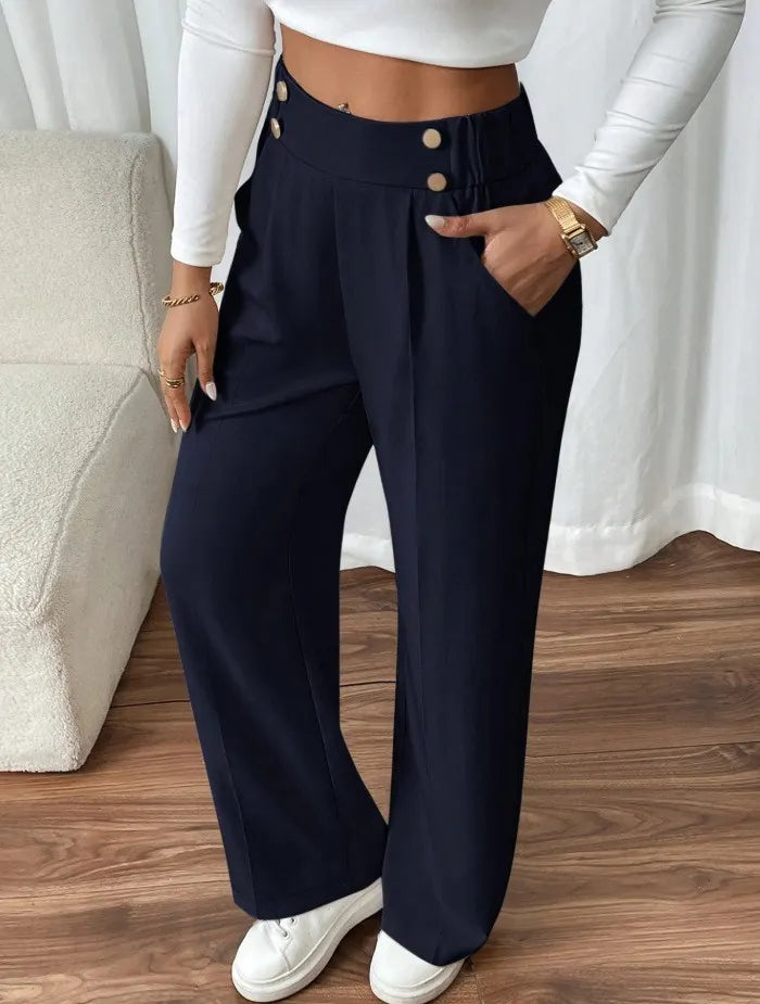 Julva | Pantalon Marlene taille haute avec détails en boutons