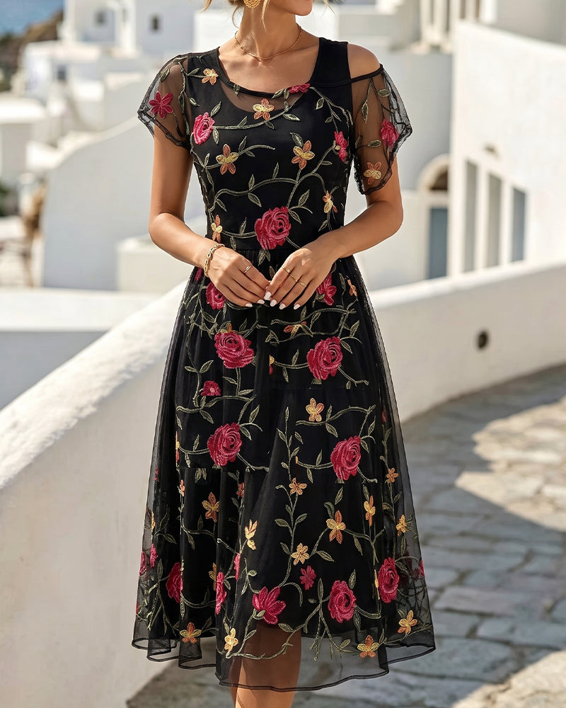 Robe Imprimé Floral Col Rond Sheer Ligne A