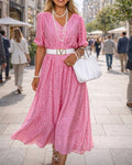 Robe Col En V Bouton À Pois Taille Cintrée