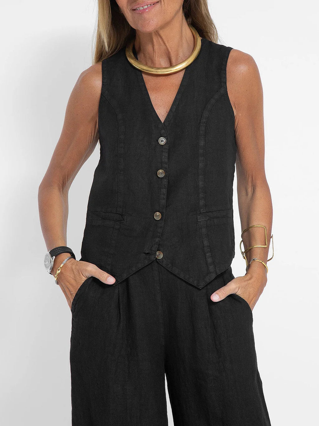 Aira™ - Ensemble gilet à boutons et pantalon ample