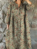 Robe Chemise Vintage Florale pour Femmes avec Poches