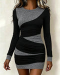 Robe Irrégulière Bloc De Couleur Manche Longue