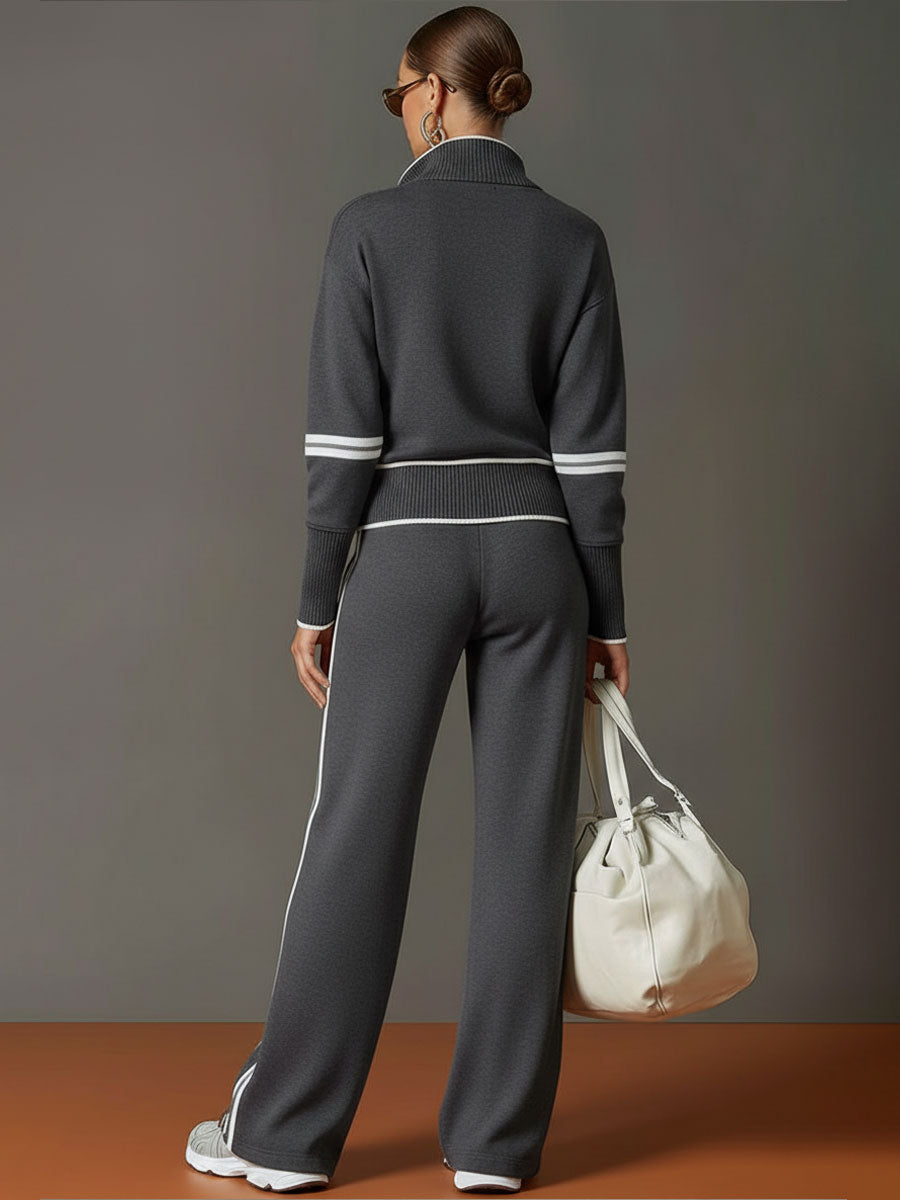 Sweat-shirt à demi-zip gris et blanc inspiré du vintage avec un ensemble de pantalon ample