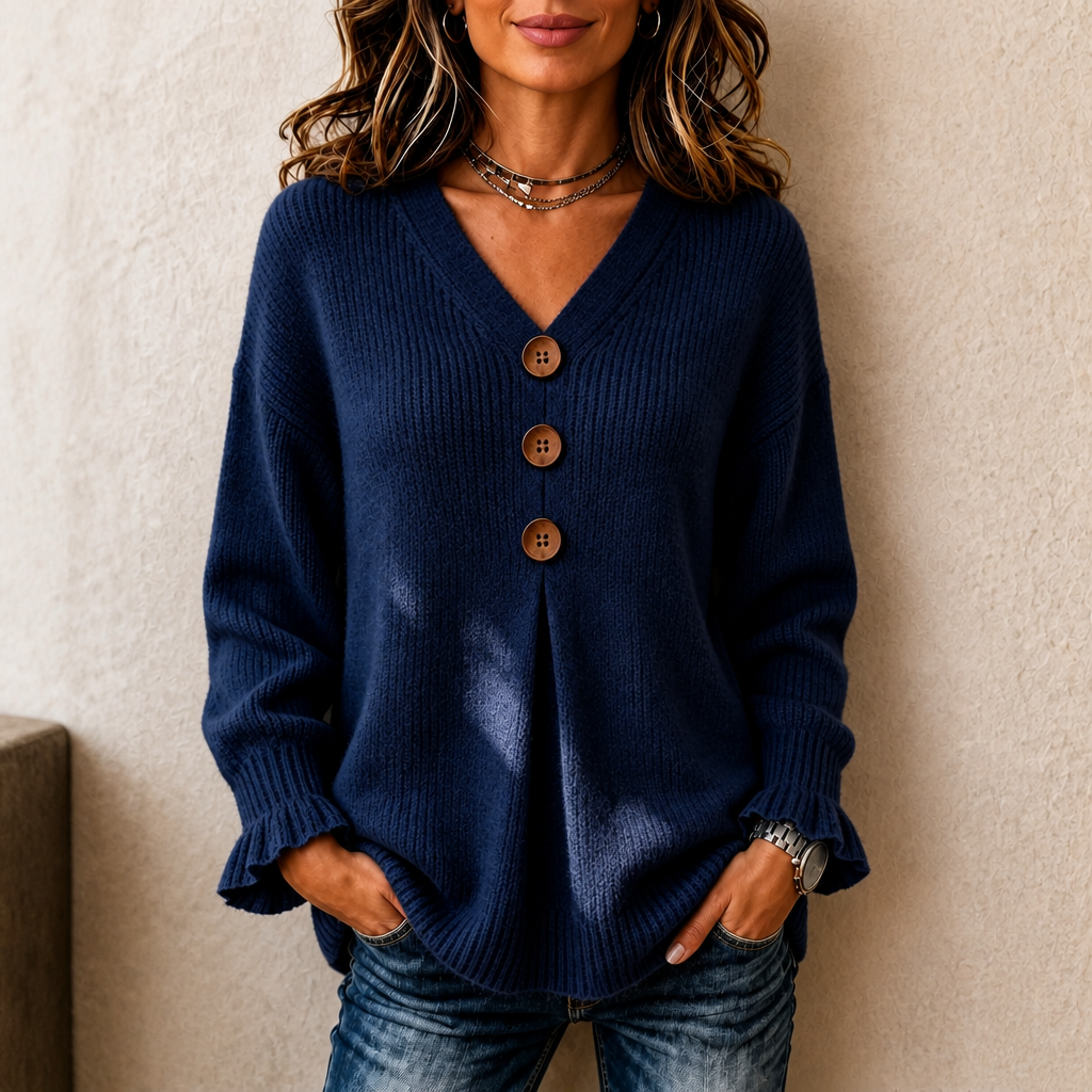 Selina | Pull en maille côtelée moderne et confortable avec décolleté en V
