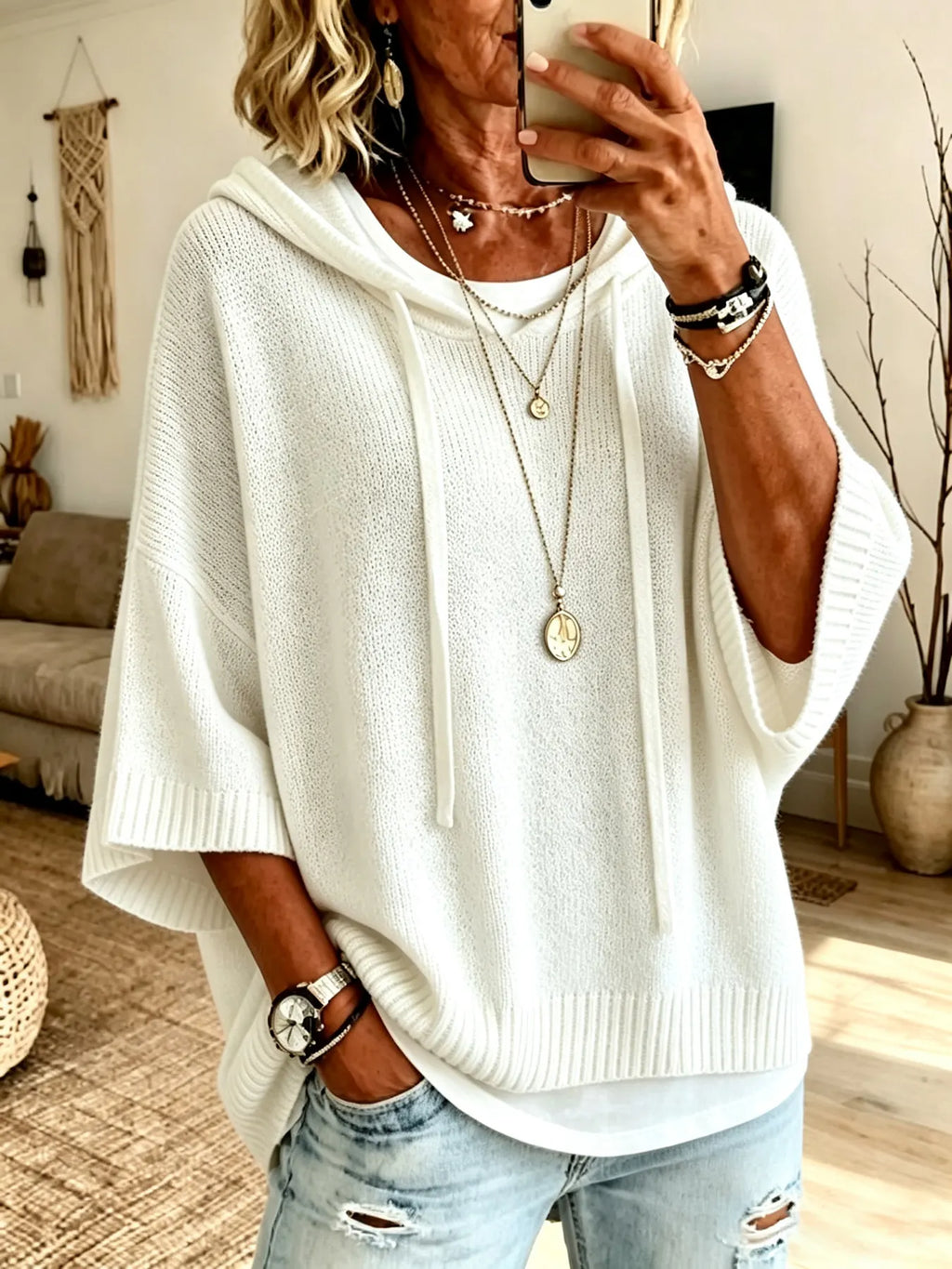 Pull à capuche oversize en maille douce pour femme