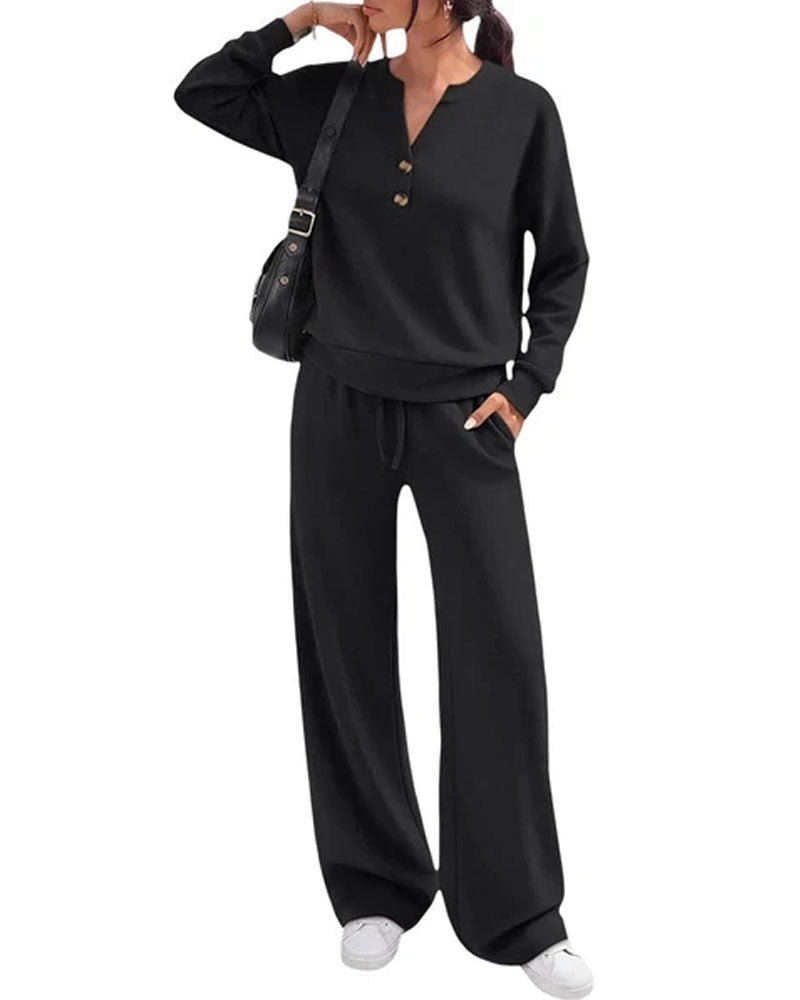 Ensemble Haut à Manches Longues et Pantalons à Jambes Larges
