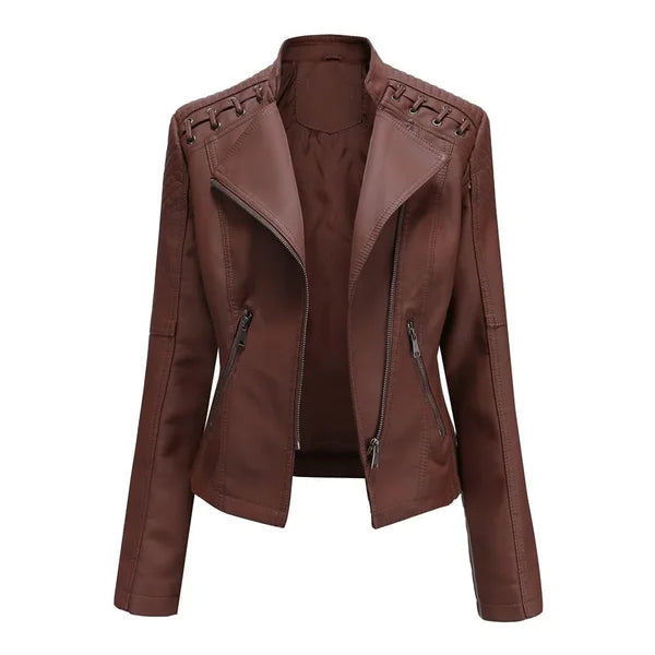 Veste en Cuir Lavée avec Coupe Féminine