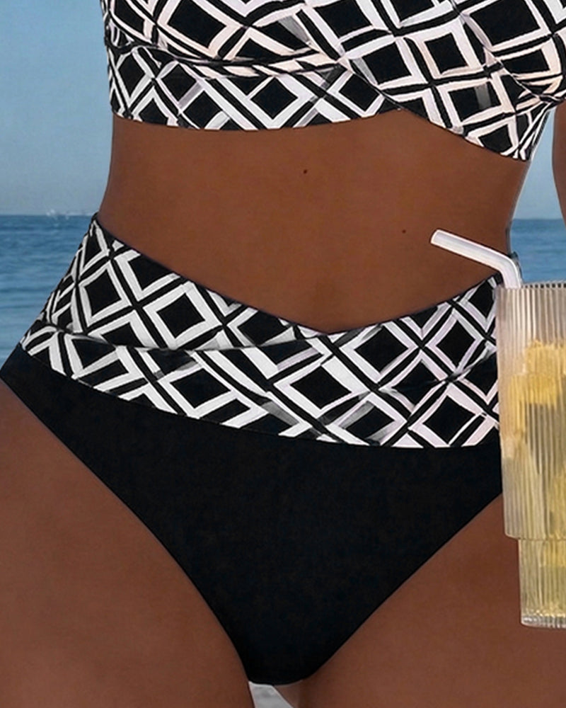 Martina | Bikini à carreaux avec soutien-gorge sans fil et culotte taille haute