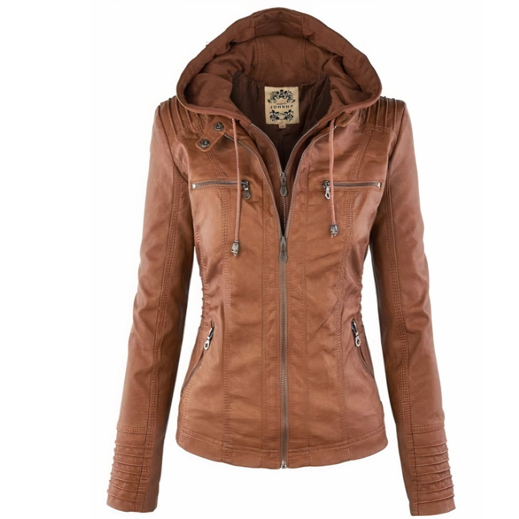 Martina | Veste en Cuir Élégante et Polyvalente avec Capuche Amovible
