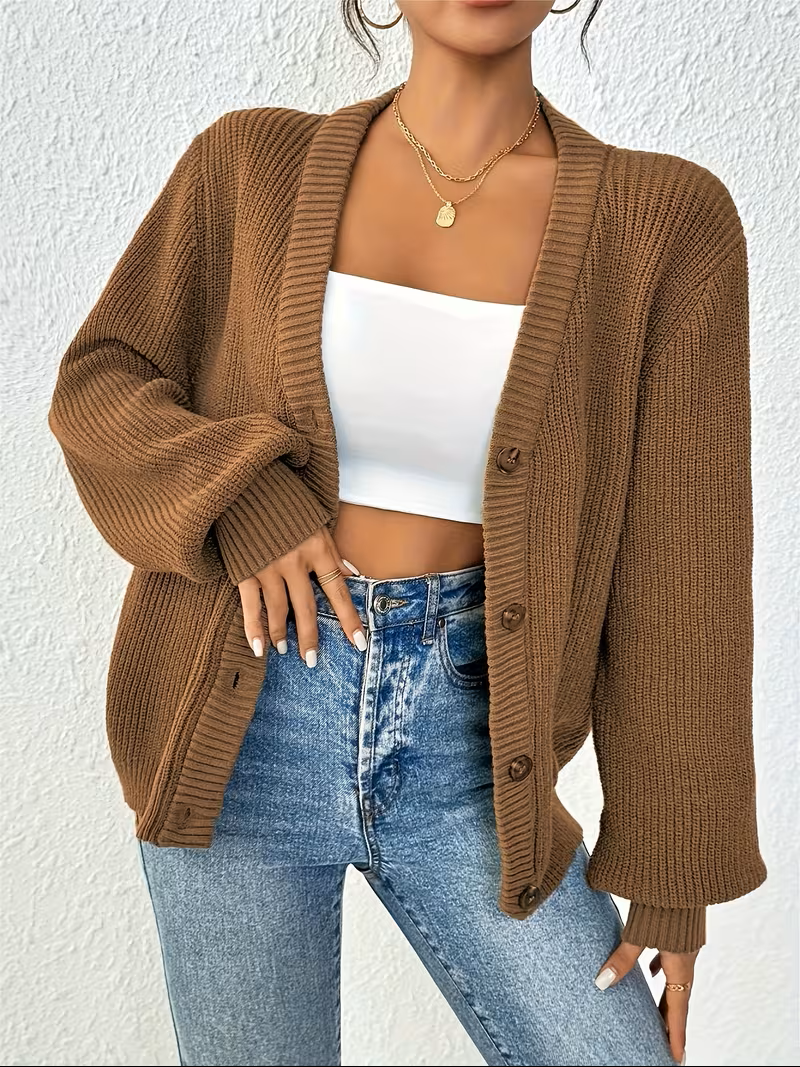Ingeborg - Gilet Oversized Élégant en Maille Épais avec Boutons