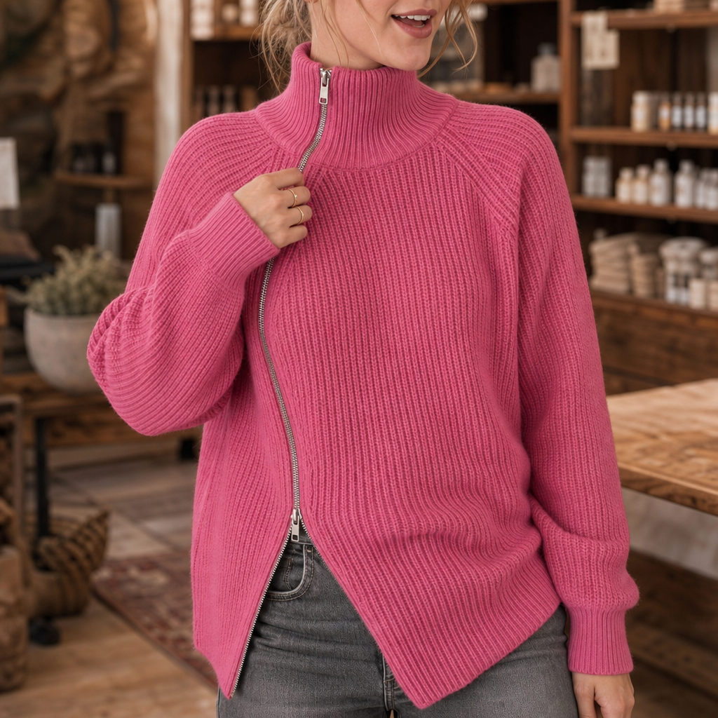 Amelia | Pull en tricot moderne et polyvalent avec fermeture éclair