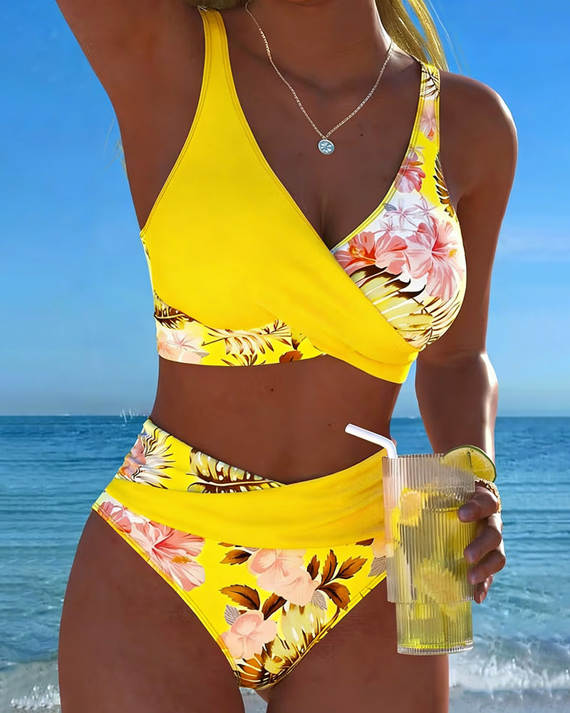 Bikini Floral Contrast Découpé