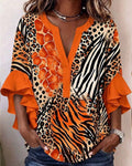 Blouse Zèbre Léopard Imprimé Volant Manche