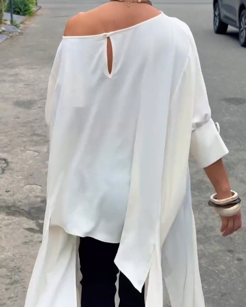 Blouse Col Asymétrique Irrégulier Fente Manche Coude