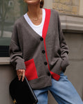 Cardigan à Boutons Contrasté en V