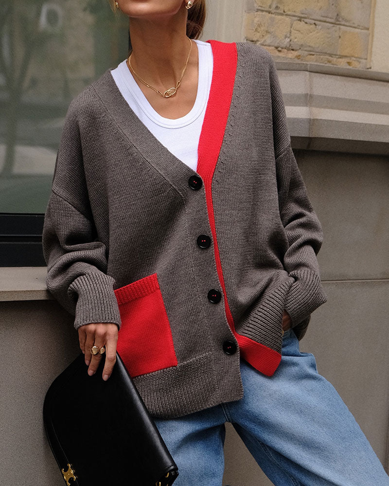 Cardigan à Boutons Contrasté en V