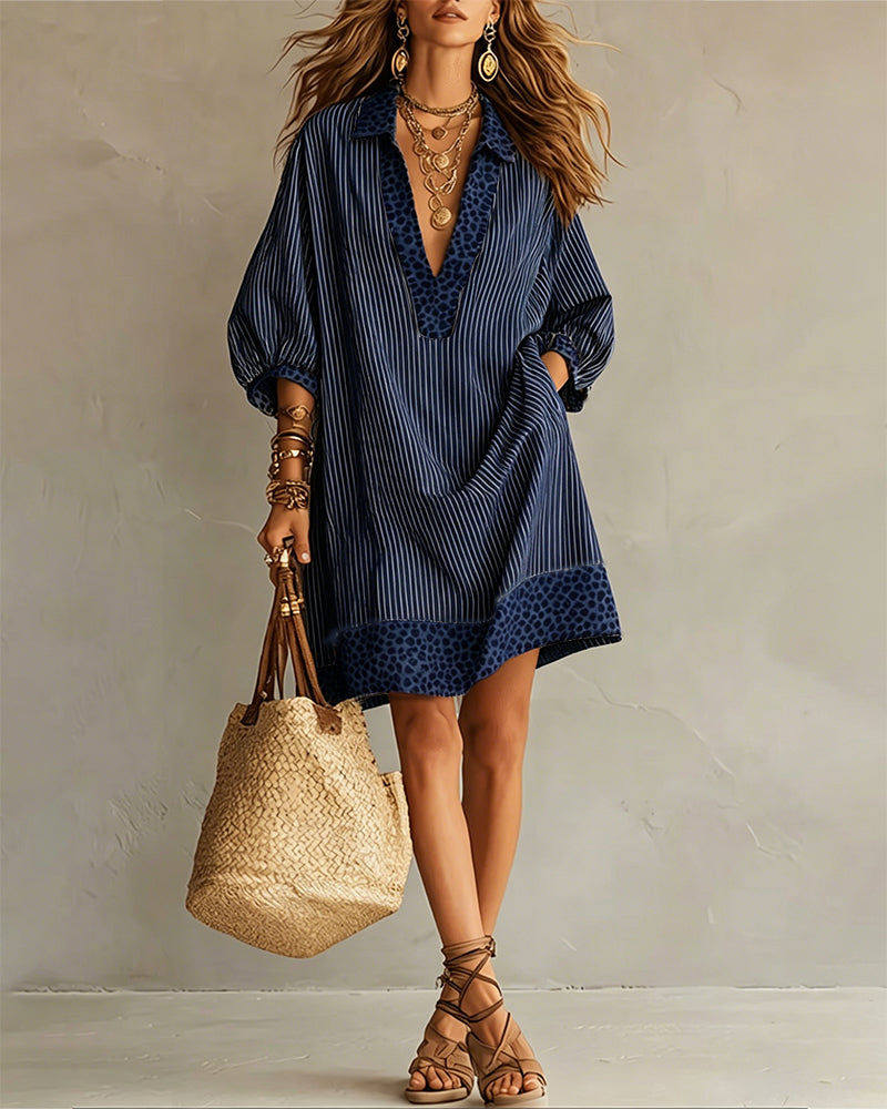 Marfie | Robe rayée avec détails léopard