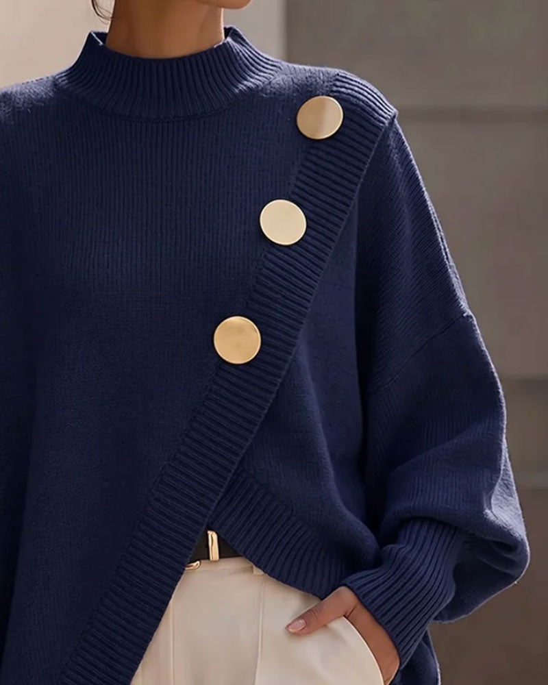 Pullover Col Haut Boutonné Crossover Irrégulier