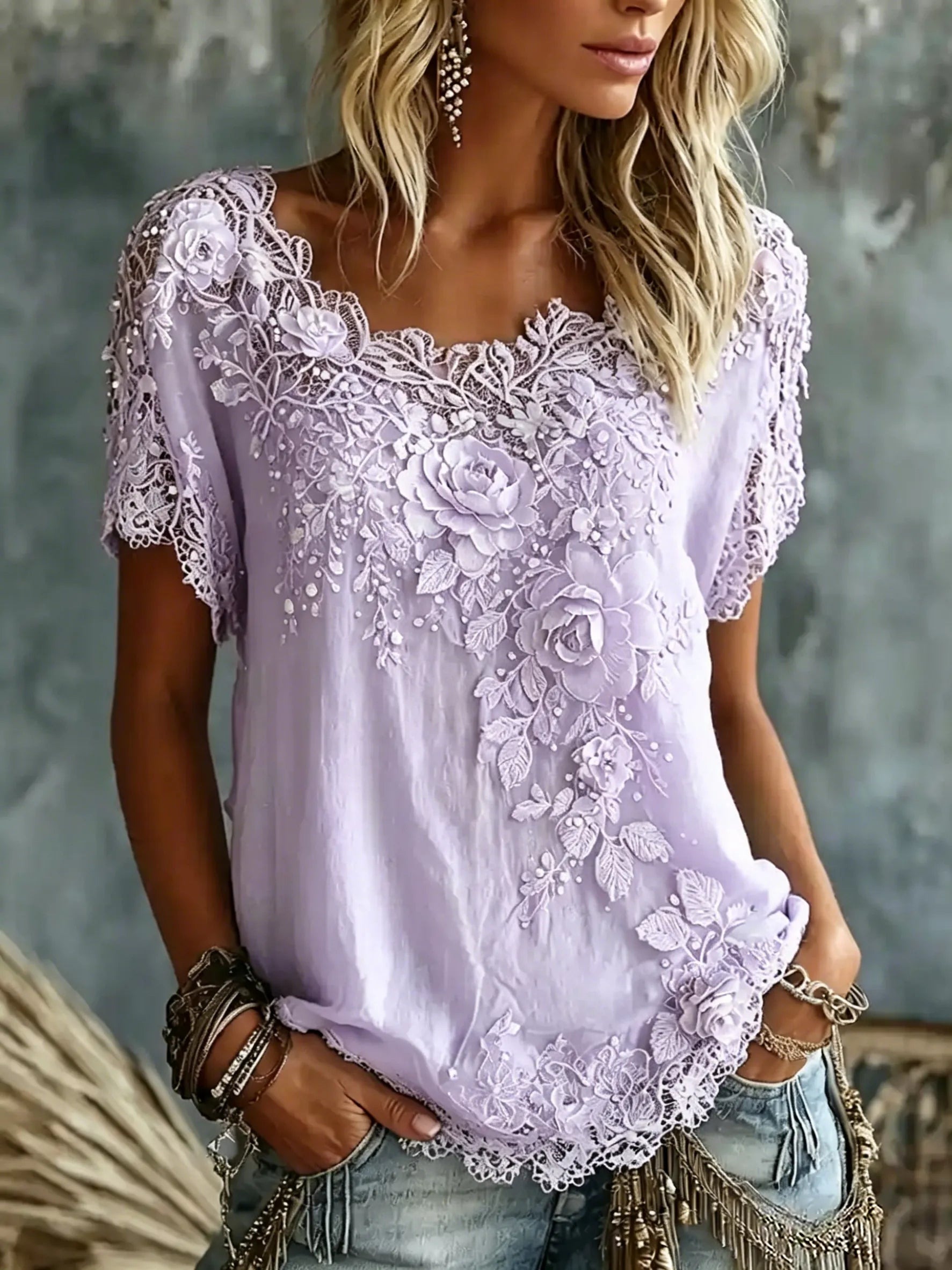 Daevea | Blouse vintage avec broderie florale en dentelle
