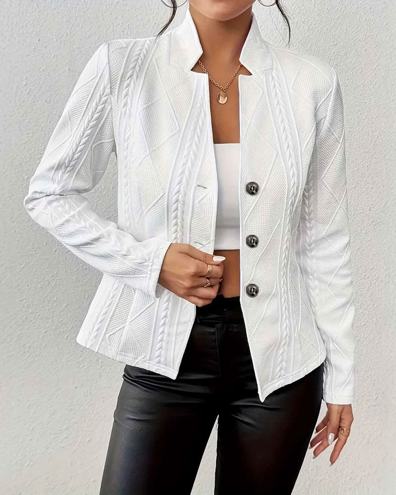 Veste Blazer Boutonnée de Couleur Unie