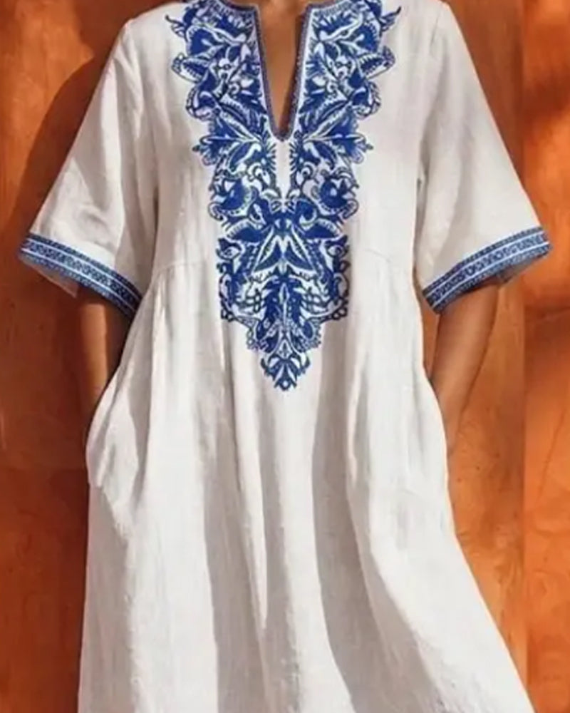 Robe Col En V Bohémienne Jupe Ample Poche