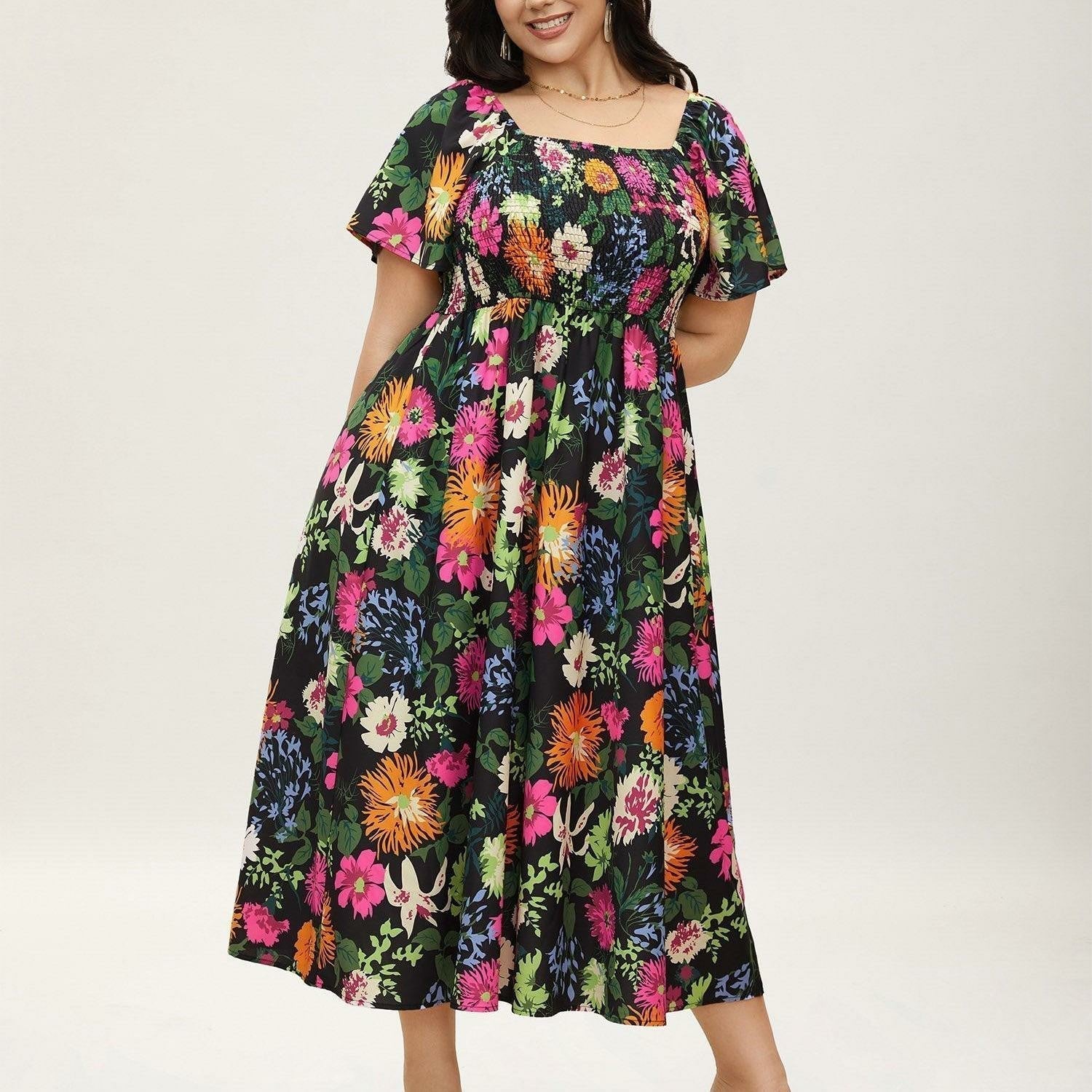 Cariella | Robe Midi Féminine avec Manches Flottantes