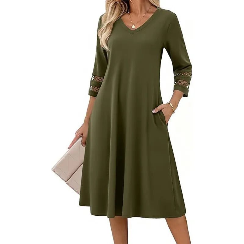 Naszii | Robe midi décontractée à décolleté en V avec manches découpées
